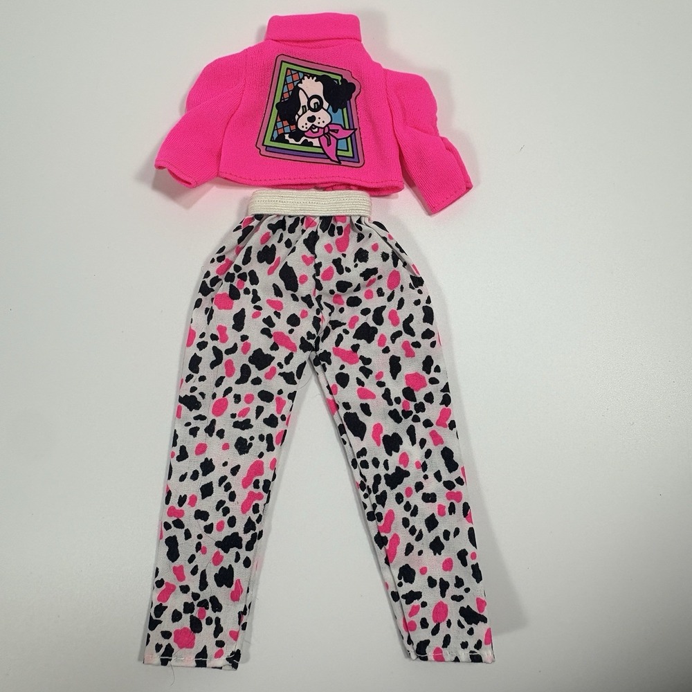 Mattel Barbie Pet Pals Outfit 1991 Dog Paw Print Pink Shirt Pants Skipper 1768